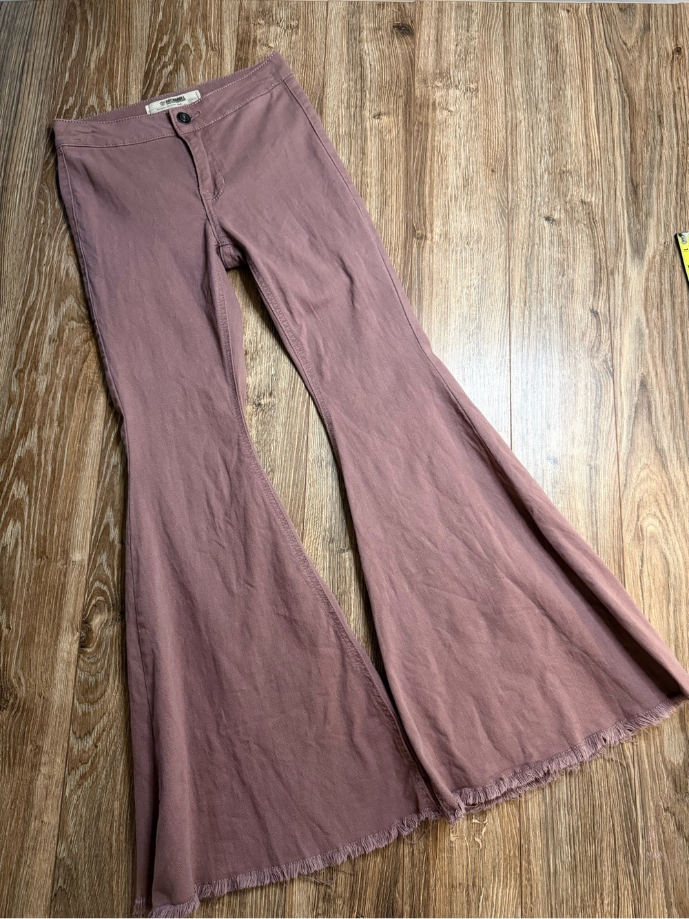 High-Rise Wide-Flare Leg Jeans in Mauve Rose